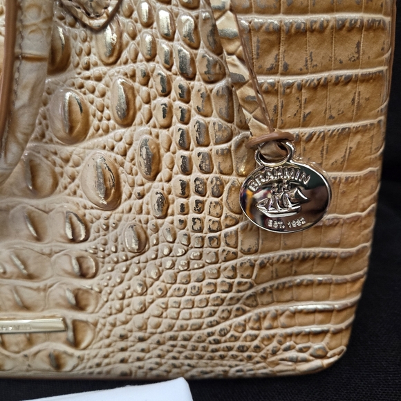 NWT Brahmin honey brown Melbourne, Crocodile-Embossed Duxbury Satchel Bag - Picture 9 of 13